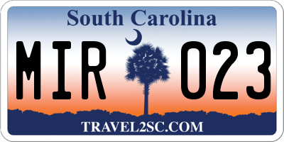 SC license plate MIR023