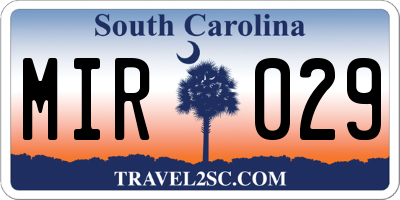SC license plate MIR029