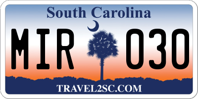 SC license plate MIR030