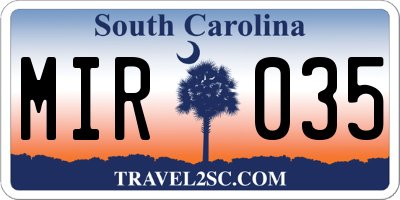 SC license plate MIR035