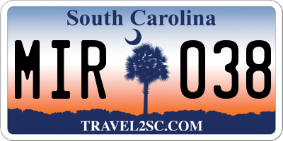 SC license plate MIR038