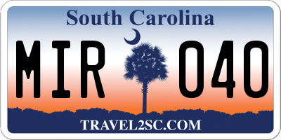 SC license plate MIR040