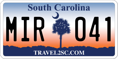 SC license plate MIR041