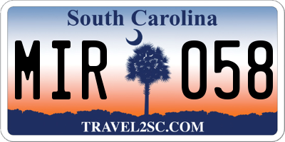 SC license plate MIR058