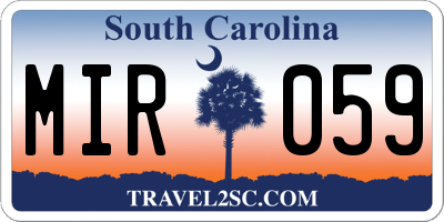 SC license plate MIR059