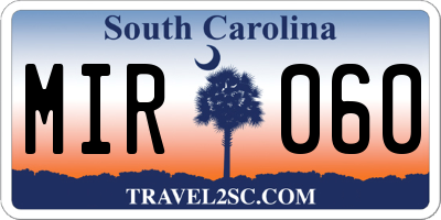 SC license plate MIR060