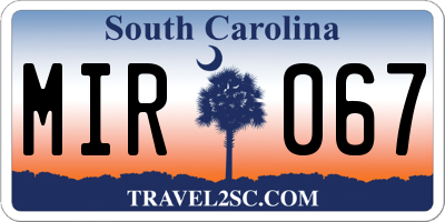 SC license plate MIR067