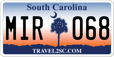 SC license plate MIR068