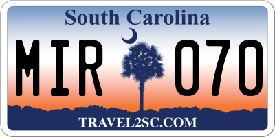 SC license plate MIR070