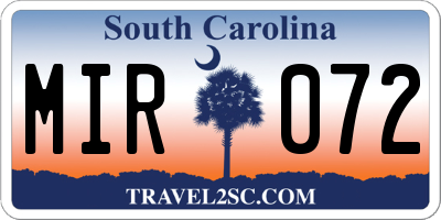 SC license plate MIR072