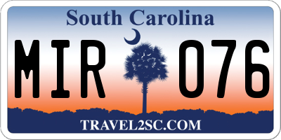 SC license plate MIR076