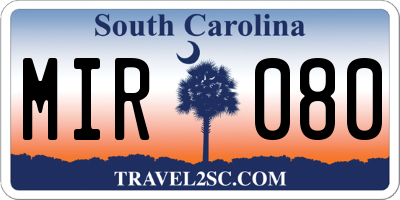 SC license plate MIR080