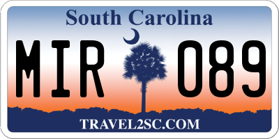 SC license plate MIR089