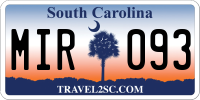 SC license plate MIR093
