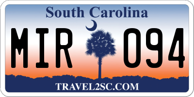 SC license plate MIR094