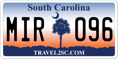 SC license plate MIR096