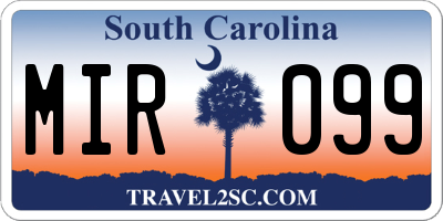 SC license plate MIR099