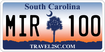 SC license plate MIR100