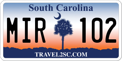 SC license plate MIR102