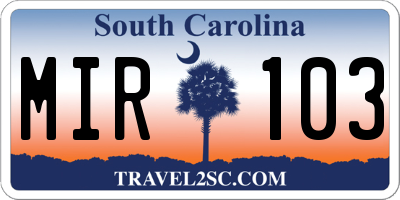 SC license plate MIR103