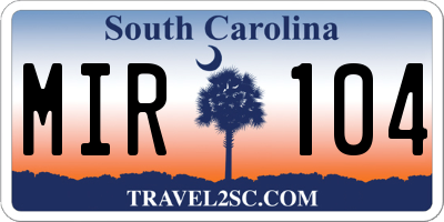 SC license plate MIR104