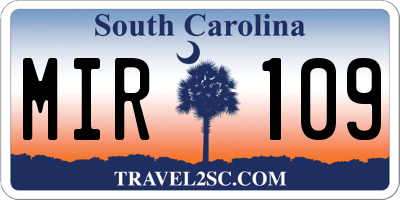 SC license plate MIR109