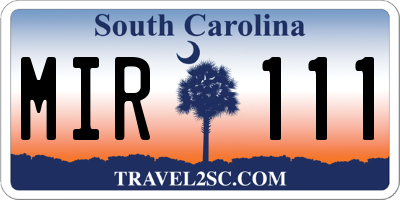 SC license plate MIR111