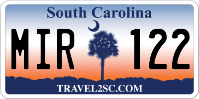 SC license plate MIR122