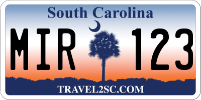 SC license plate MIR123