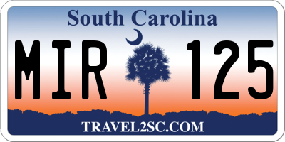 SC license plate MIR125