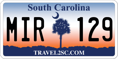 SC license plate MIR129