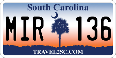 SC license plate MIR136