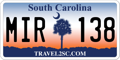 SC license plate MIR138