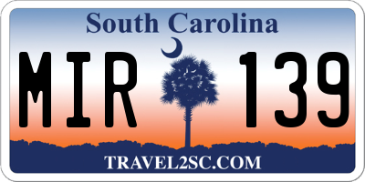 SC license plate MIR139