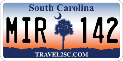 SC license plate MIR142