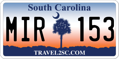 SC license plate MIR153