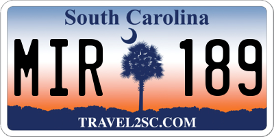 SC license plate MIR189