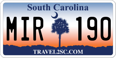 SC license plate MIR190