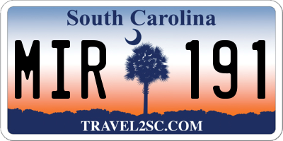 SC license plate MIR191