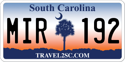 SC license plate MIR192
