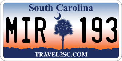 SC license plate MIR193