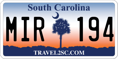 SC license plate MIR194
