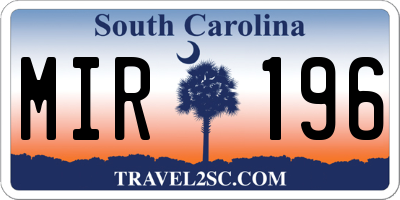 SC license plate MIR196