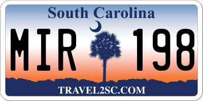 SC license plate MIR198