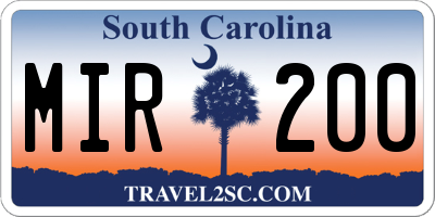 SC license plate MIR200