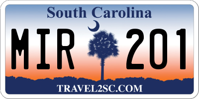 SC license plate MIR201