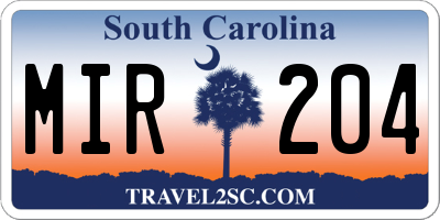 SC license plate MIR204