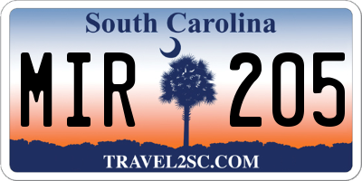 SC license plate MIR205