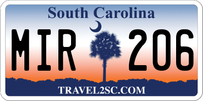 SC license plate MIR206