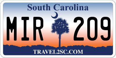 SC license plate MIR209
